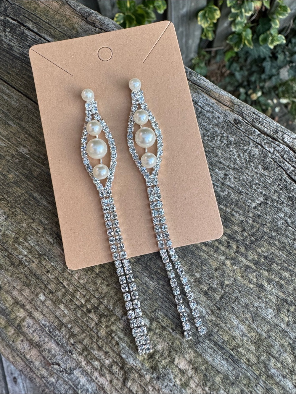 Glamorous Faux Pearl & Crystal Drop Earrings - Silver Tone Fashion Jewelry
